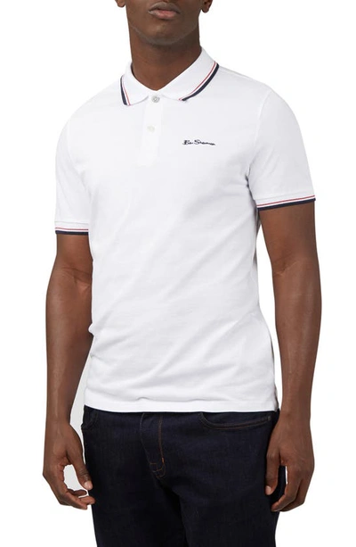 Ben Sherman Signature Tipped Organic Cotton Piqué Polo Shirt In White