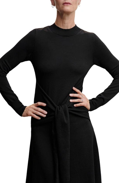 Mango Bow Front Long Sleeve Sweater Dress In Black