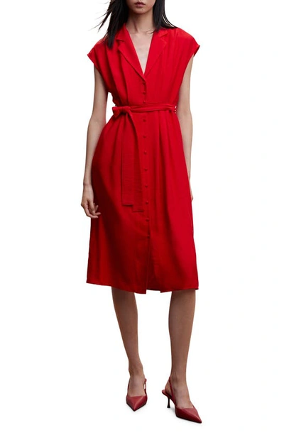 Mango Tie Waist Shirtdress In Red