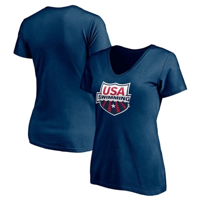 Fanatics Branded Navy Usa Swimming Core Primary Logo V-neck T-shirt