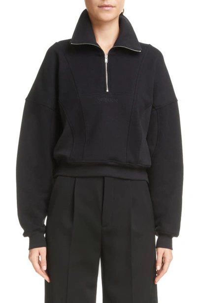 Saint Laurent Embroidered Logo Half Zip Soft Fleece Sweatshirt In Noir