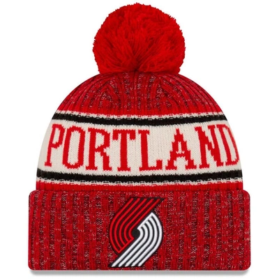 New Era Red Portland Trail Blazers Sport Cuffed Knit Hat With Pom