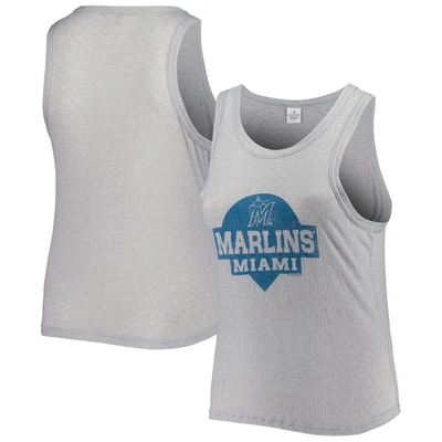 Soft As A Grape Gray Miami Marlins Plus Size High Neck Tri-blend Tank Top