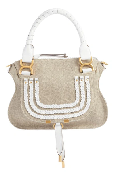Chloé Small Marcie Linen & Leather Satchel In White
