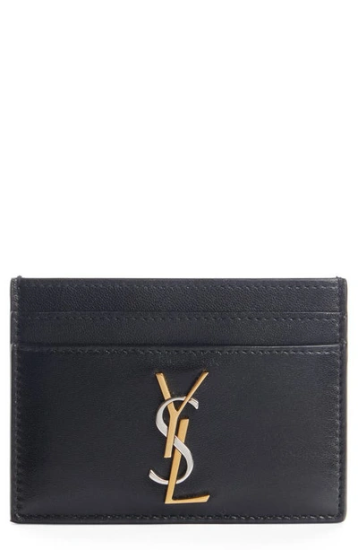 Saint Laurent Monogram Leather Card Case In Black