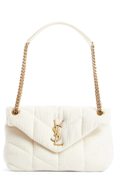 Saint Laurent Small Loulou Puffer Cotton Twill Shoulder Bag In Vanilla Ice