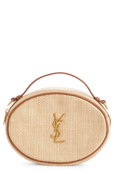 Saint Laurent Raffia Crossbody Bag In Golden Ecru/ Brick