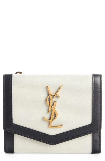 Saint Laurent Compact Trifold Wallet In Blanc  Natural  & Nero