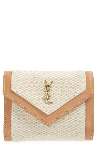 Saint Laurent Compact Trifold Wallet On A Chain In Greggio