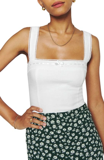 Reformation Eloise Smocked Linen Tank In White