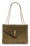 Saint Laurent Loulou Medium Ysl Monogram Suede Flap Shoulder Bag In Green
