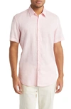 Hugo Boss Roger Slim Fit Stretch Linen Blend Button-up Shirt In Pink