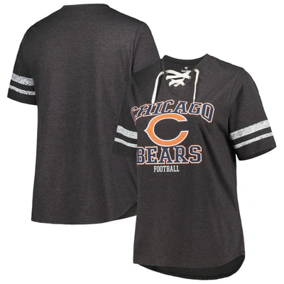 Fanatics Branded Heather Charcoal Chicago Bears Plus Size Lace-up V-neck T-shirt