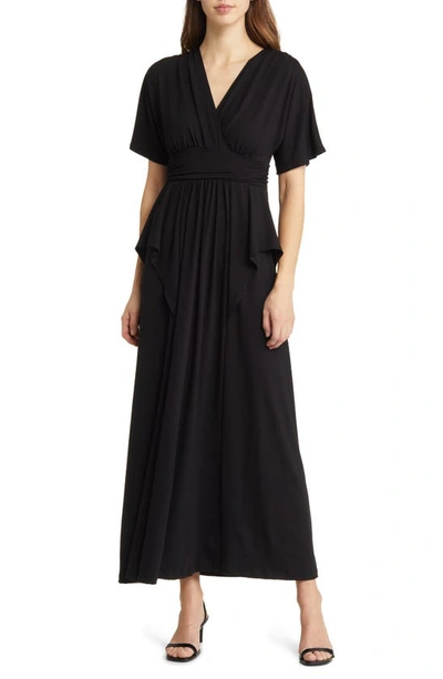 Kiyonna Indie Surplice V-neck Maxi Dress In Black Noir