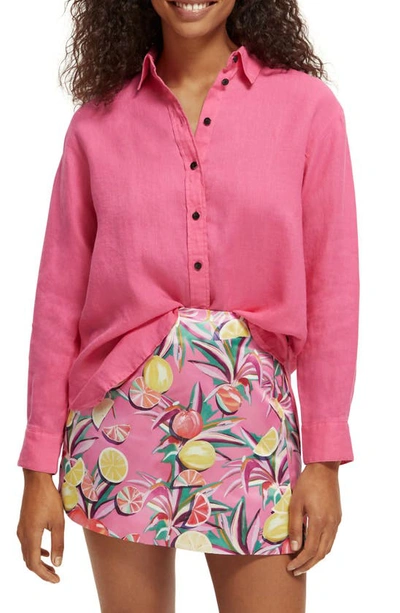 Scotch & Soda Oversize Linen Button-up Shirt In Pink