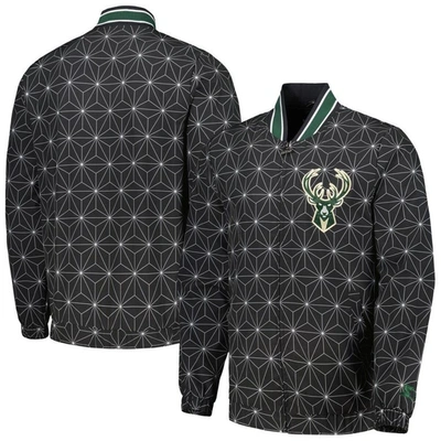 Starter Black Milwaukee Bucks In-field Play Fashion Satin Full-zip Varsity Jacket