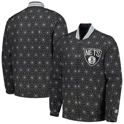 Starter Black Brooklyn Nets In-field Play Fashion Satin Full-zip Varsity Jacket