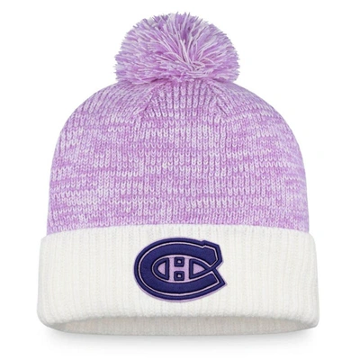 Fanatics Branded White/purple Montreal Canadiens 2022 Hockey Fights Cancer Authentic Pro Cuffed Knit In White,purple
