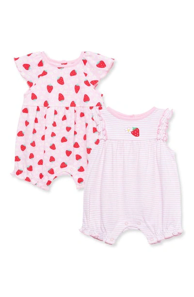 Little Me Babies' 2-pack Strawberry Cotton Rompers In Pink