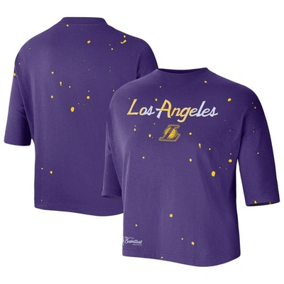 Nike Purple Los Angeles Lakers Courtside Splatter Cropped T-shirt