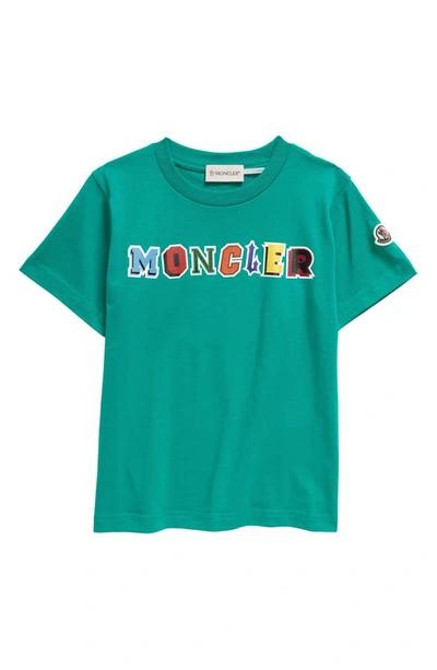 Moncler Kids' Multi Logo Cotton Graphic T-shirt In Green