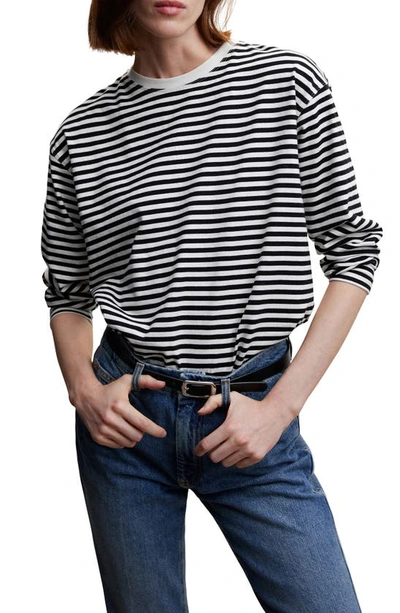 Mango Stripe Long Sleeve Cotton T-shirt In Black