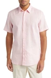 Hugo Boss Ross Slim Fit Short Sleeve Linen Blend Button-up Shirt In Pink