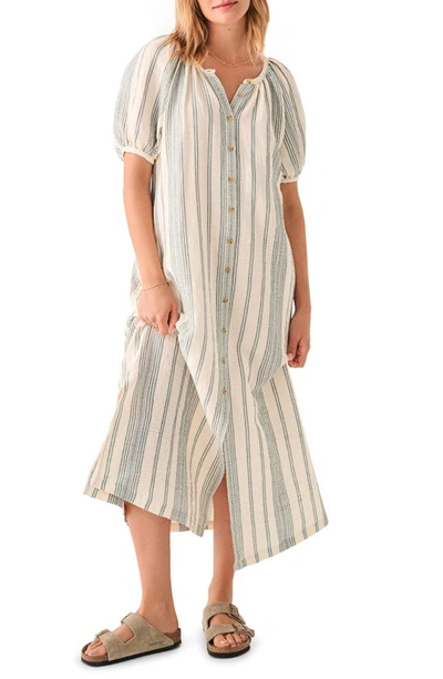 Faherty Carmel Dream Stripe Organic Cotton Gauze Dress In Cream Tidal Wave Dobby