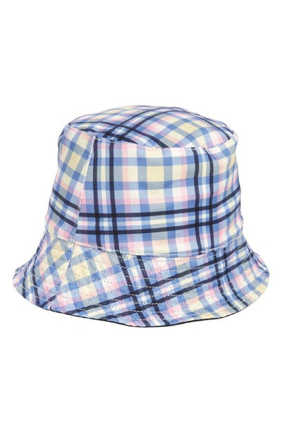 Kate Spade Garden Plaid Reversible Cotton Bucket Hat In Sapphire Haze