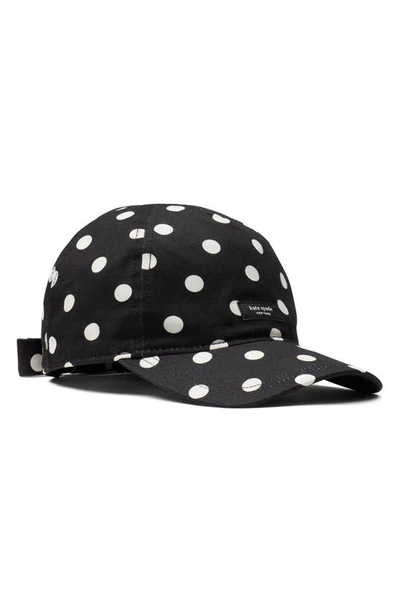 Kate Spade Spaced Picture Polka Dot Bow Detail Cotton Baseball Cap In 975 Black Cream