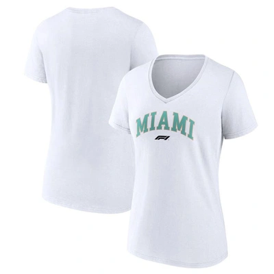 Fanatics White Formula 1 Miami Grand Prix V-neck T-shirt