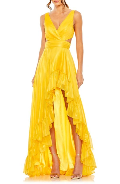 Ieena For Mac Duggal Metallic Cascade Detail A-line Gown In Marigold