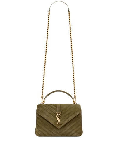 Saint Laurent Medium College Suede Shoulder Bag In Green