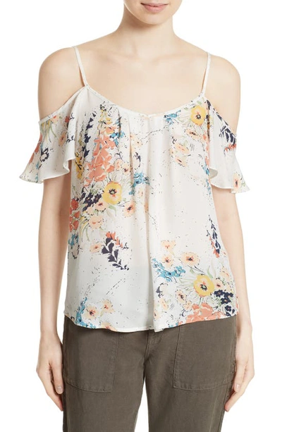 Joie Adorlee Print Silk Cold Shoulder Top In Multi