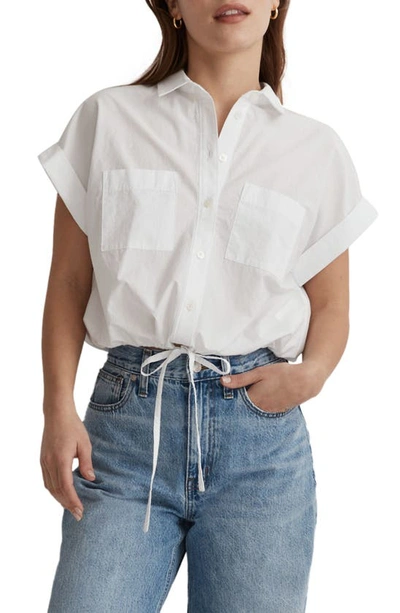 Madewell Drawstring Button-up Signature Poplin Shirt In Eyelet White