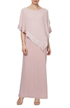 Sl Fashions Asymmetrical Foil Trim Cape Dress In Faded Rose