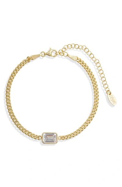 Shymi Fancy Shape Cubic Zirconia Curb Chain Bracelet In Gold/ White/emerald Cut
