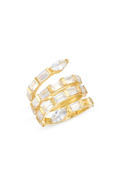 Shymi Cubic Zirconia Swirl Bypass Ring In Gold/ White