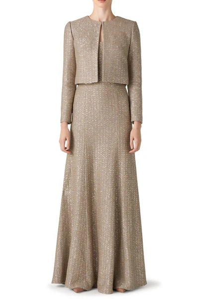 St John Sequin Textured Knit Boxy Jacket In Beige Multi