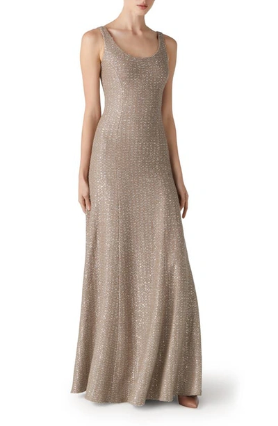 St John Sequin Textured Knit A-line Gown In Beige Multi