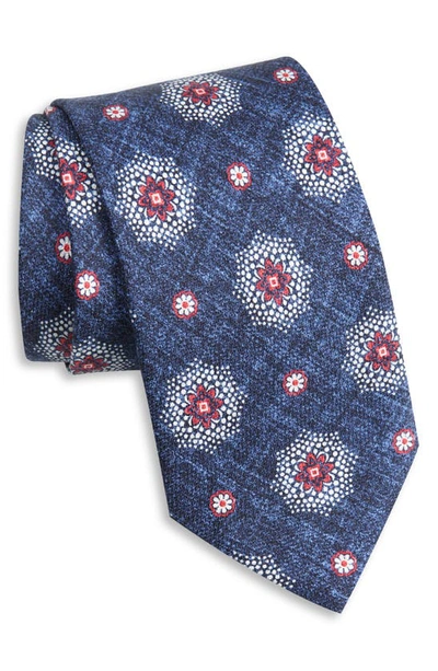 Edward Armah Floral Medallion Silk Tie In Denim