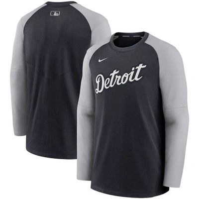 Nike Men's  Navy And Gray Detroit Tigers Authentic Collection Pregame Performance Raglan Pullover Swe In Navy,gray