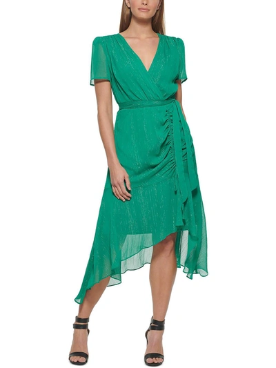 Dkny Womens Chiffon Ruched Midi Dress In Multi