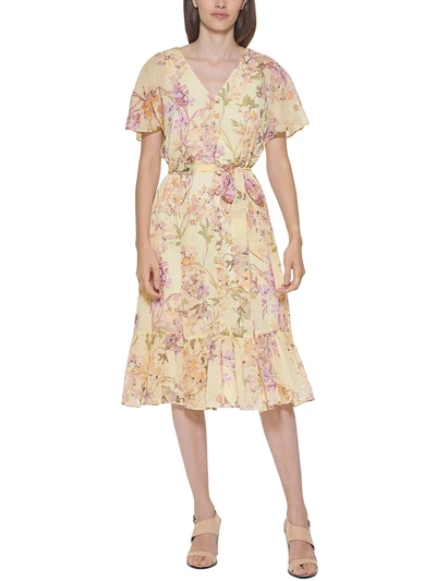 Calvin Klein Womens Floral Print Mid Calf Midi Dress In Multi