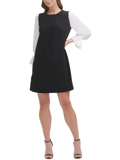 Dkny Womens Colorblock Long Sleeves Shift Dress In Black