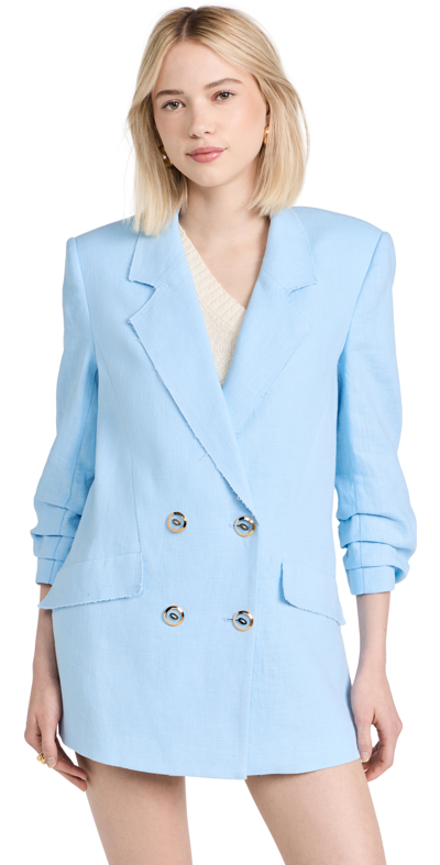 Ramy Brook Gianni Raw-trim Double-breasted Blazer In Misty Blue