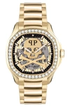 Philipp Plein Men's Automatic Skeleton Spectre Gold Ion-plated Bracelet Watch 42mm In Ip Yellow Gold