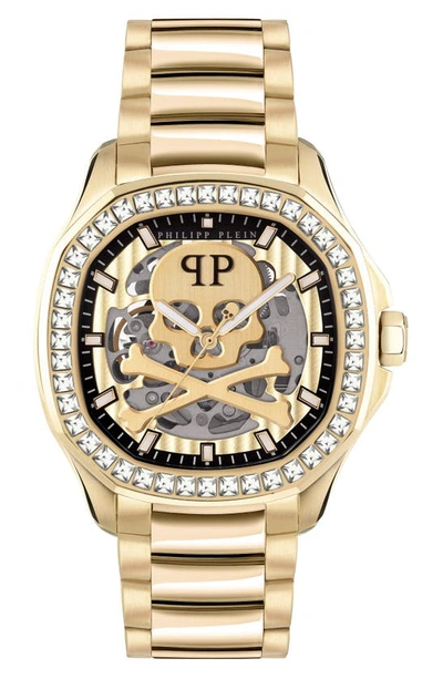 Philipp Plein Men's Automatic Skeleton Spectre Gold Ion-plated Bracelet Watch 42mm In Ip Yellow Gold