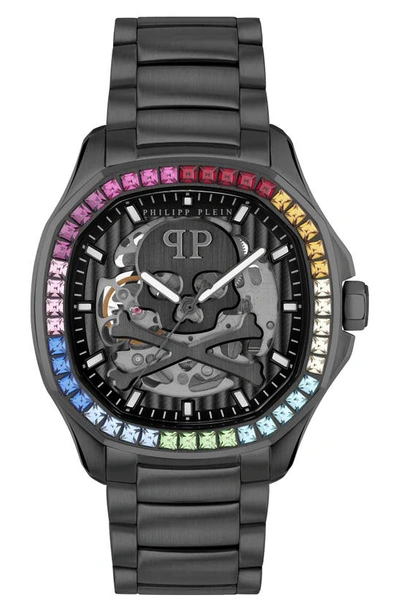 Philipp Plein Men's Automatic Skeleton Spectre Black Ion-plated Bracelet Watch 42mm In Multi