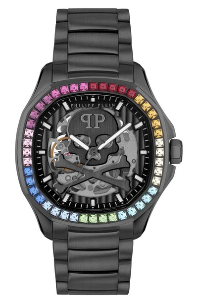 Philipp Plein Men's Automatic Skeleton Spectre Black Ion-plated Bracelet Watch 42mm In Black / Skeleton